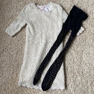 Girls Sweater Dress Cream/ Gold Set